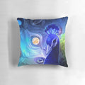 Vibrant peacock feather pillow with a stunning galaxy and space design