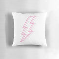 Pink lightning bolt design on a fluffy white pillow, symbolizing cosmic radiance.
