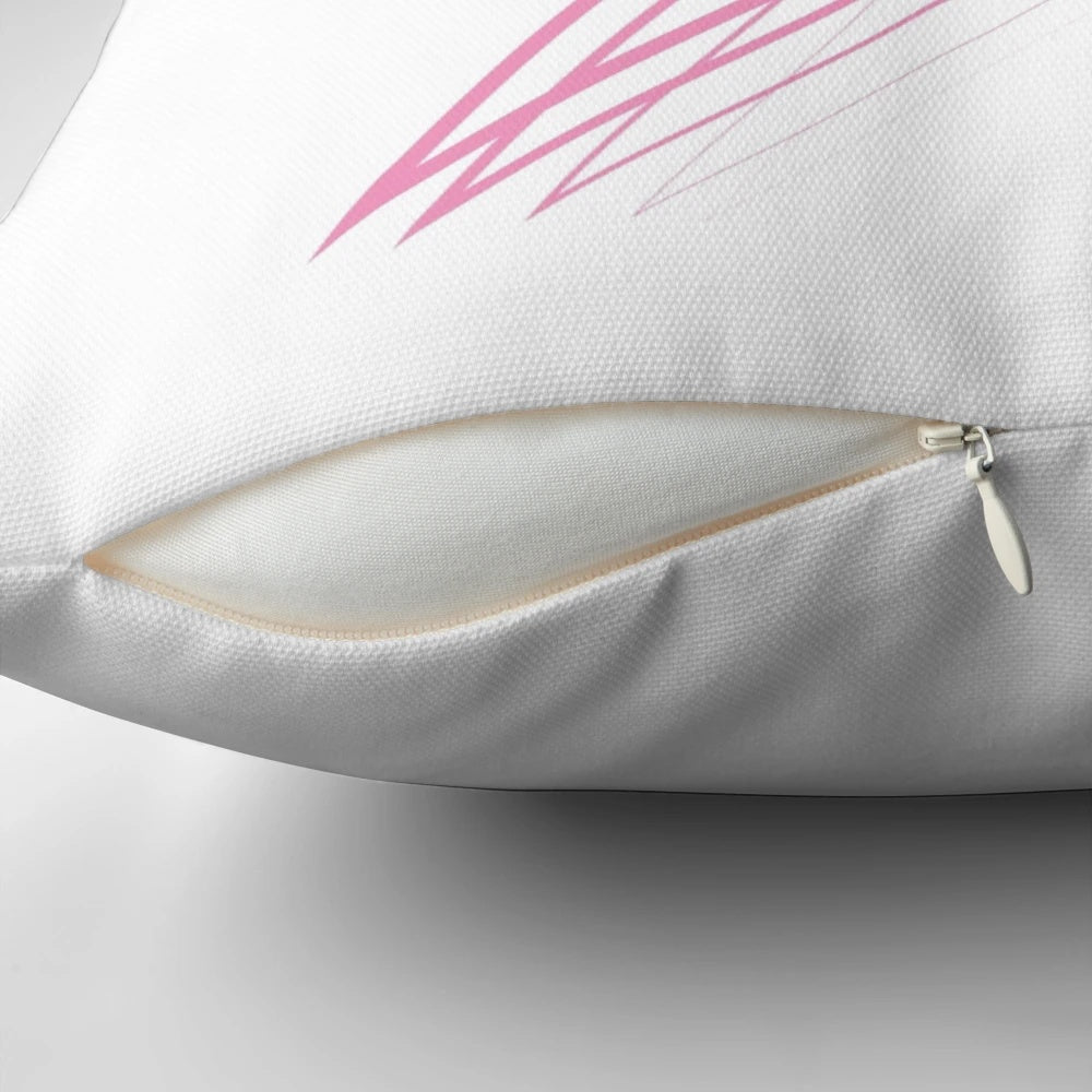 Pink lightning bolt design on a fluffy white pillow, symbolizing cosmic radiance.