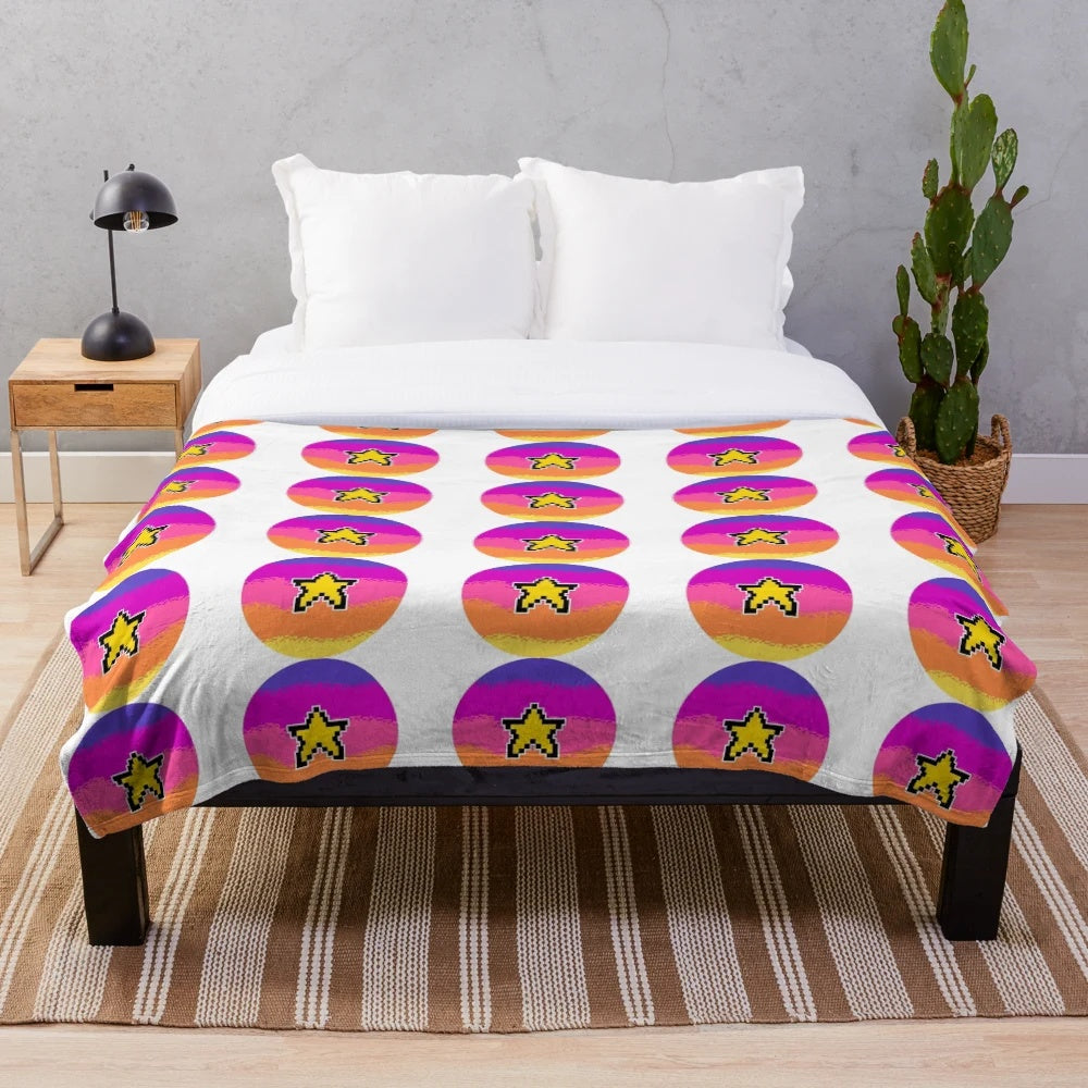 Cozy pixel plush blanket featuring a space star design in a retro 8-bit style