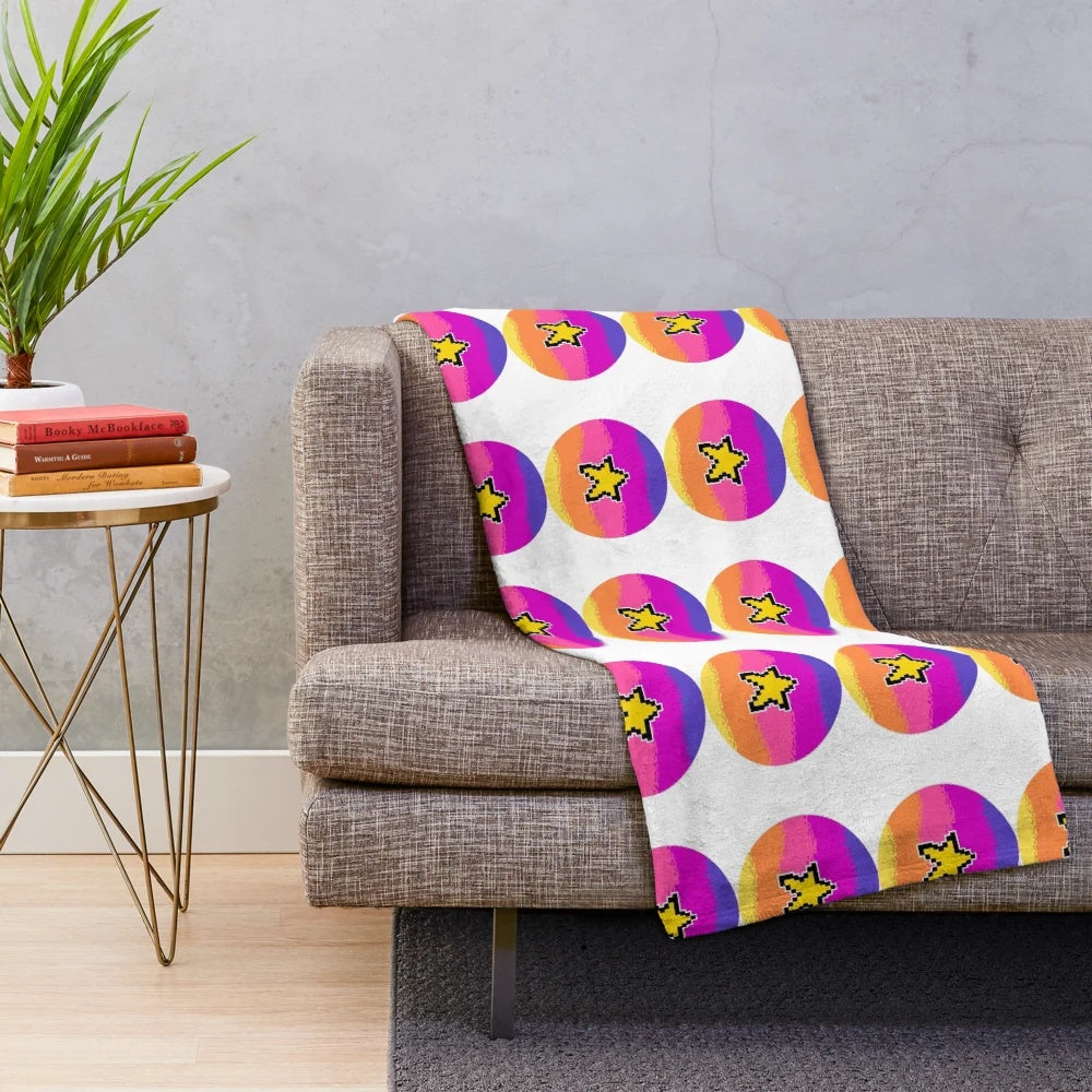 Cozy pixel plush blanket featuring a space star design in a retro 8-bit style