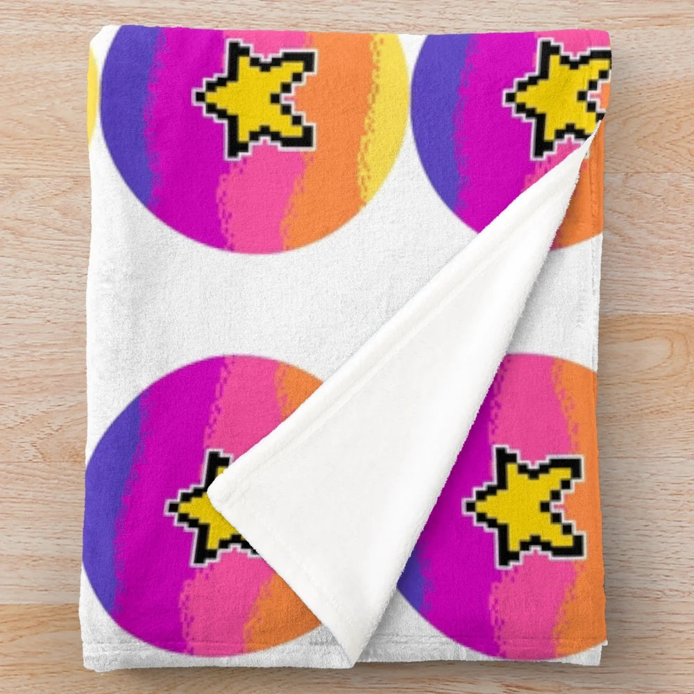Cozy pixel plush blanket featuring a space star design in a retro 8-bit style