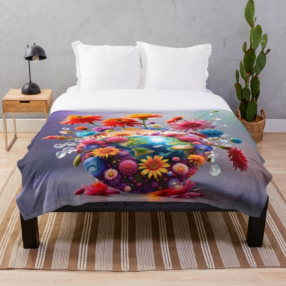 Planet Earth plush blanket with galaxy and cosmic design