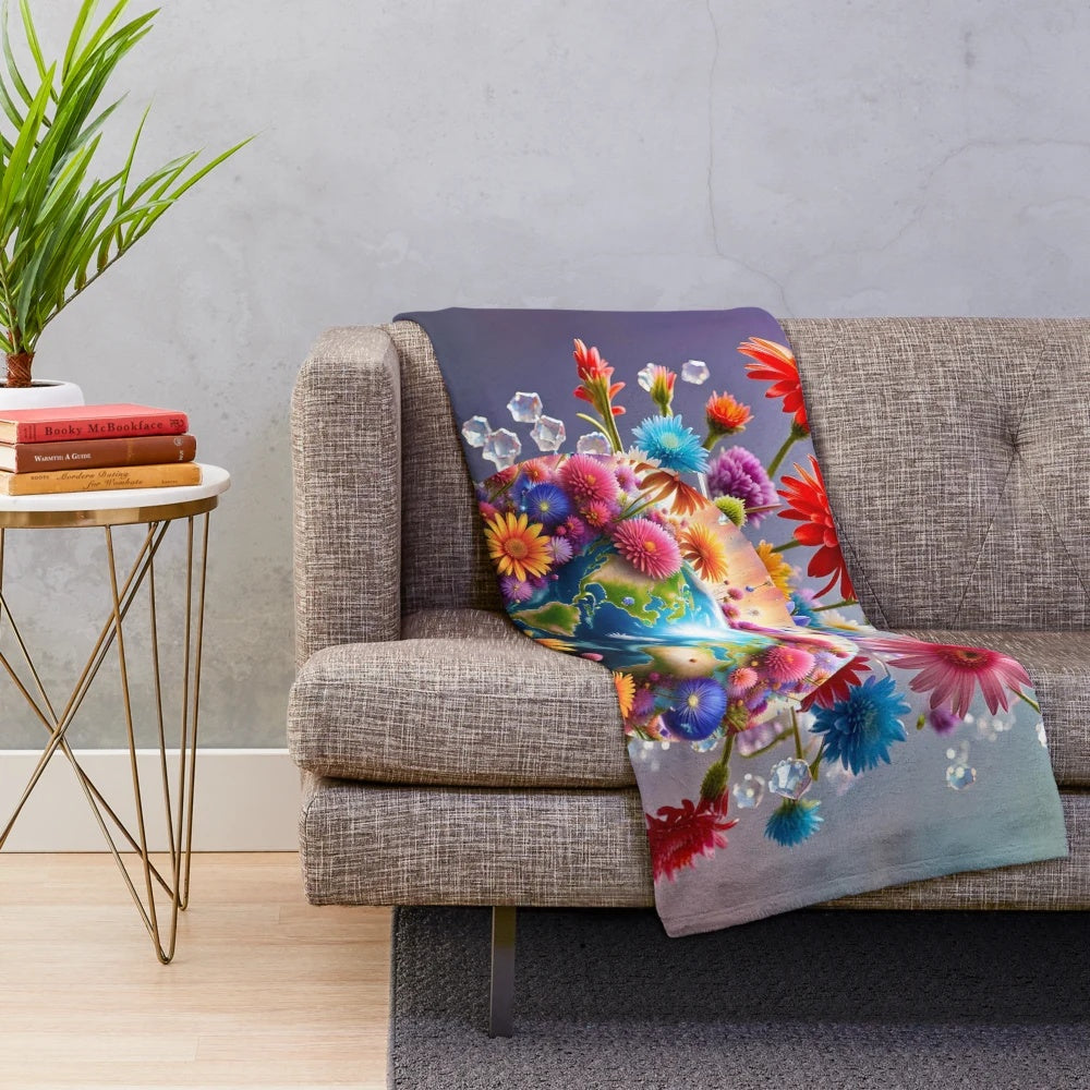 Planet Earth plush blanket with galaxy and cosmic design