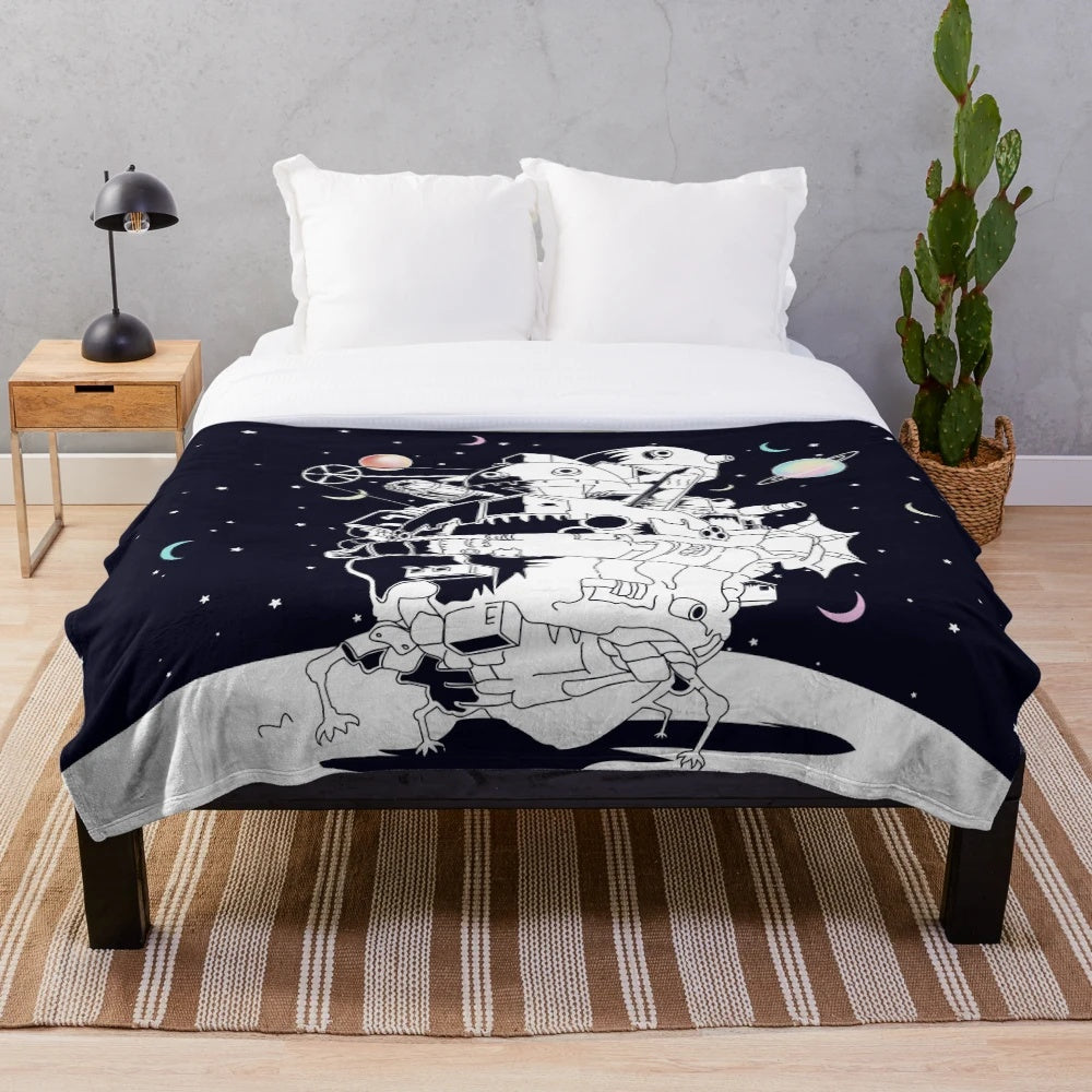 Plush blanket with cosmic space and pastel color vector art design inspired by Studio Ghibli's Howl's Moving Castle