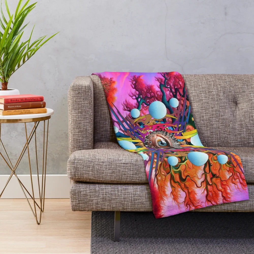 Cosmic tree plush blanket with psychedelic abstract design