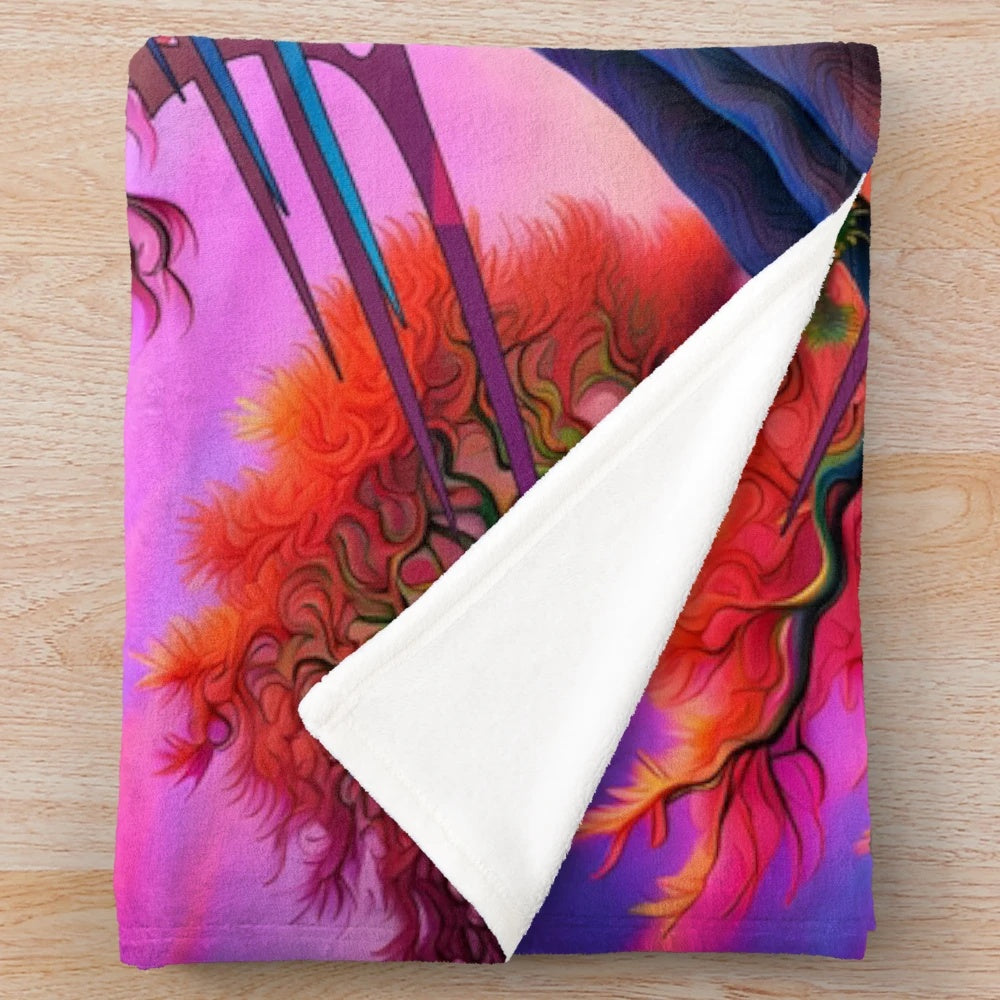 Cosmic tree plush blanket with psychedelic abstract design