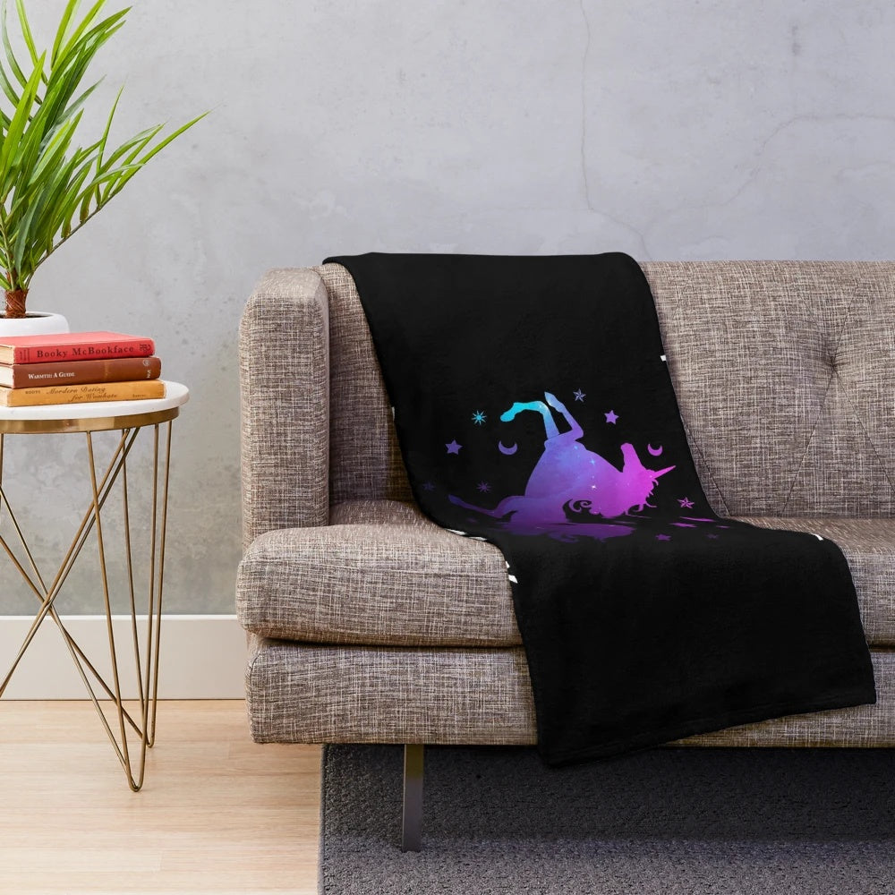 Plush unicorn blanket with galaxy/cosmic design