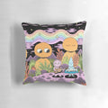 Vibrant cosmic-inspired rainbow pillow with musical elements for a soothing, positive energy boost.