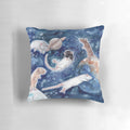 A plush pillow featuring a whimsical design of a rat silhouette against a starry night sky background.