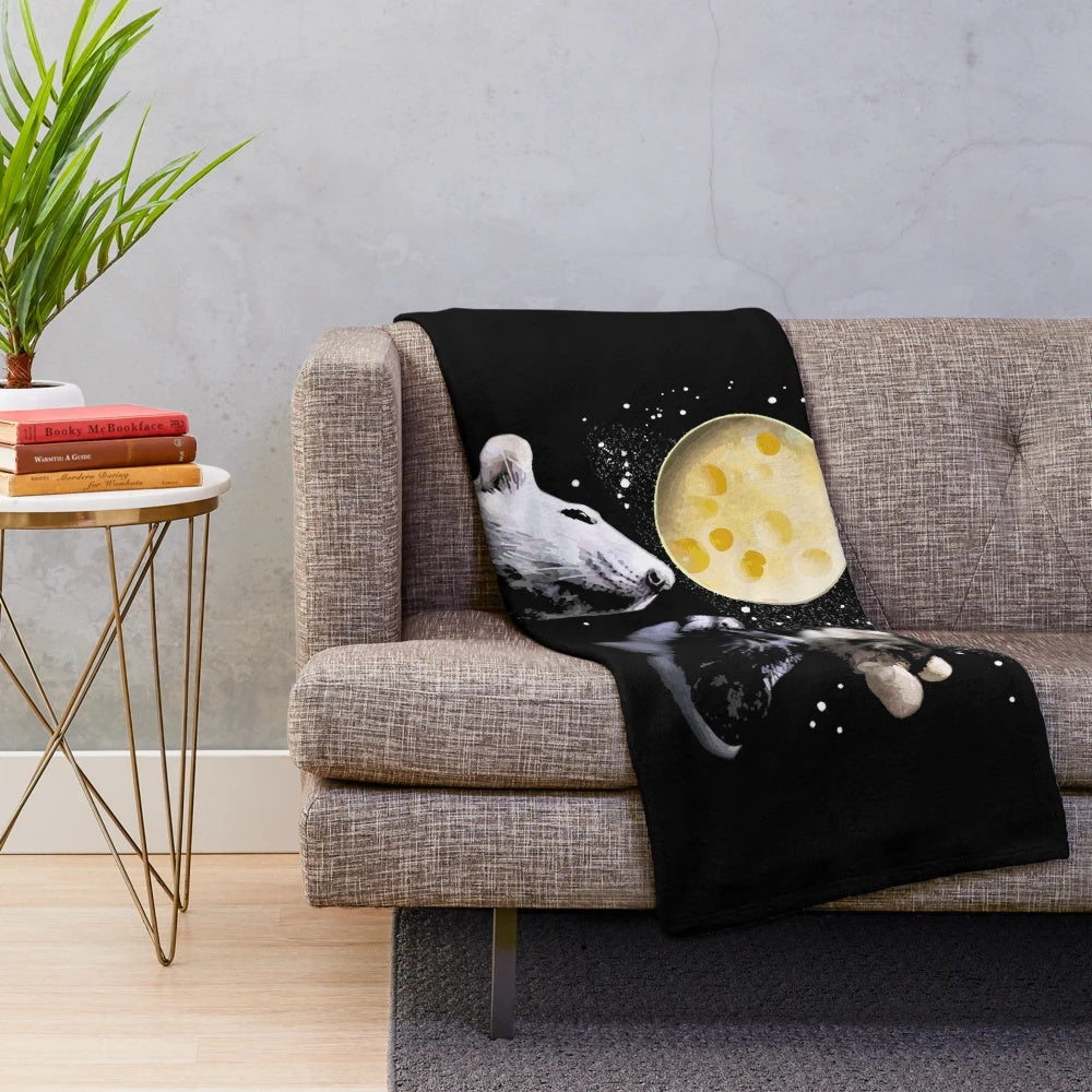 Trippy three rat moon design plush blanket