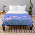 Plush blanket with cosmos flower and shrimp design