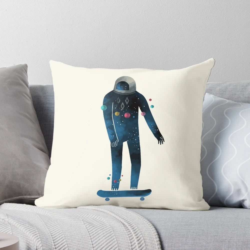 Skate-themed pillow with a space and galaxy design