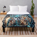 Colorful plush blanket featuring a skull design with psychedelic and intergalactic elements