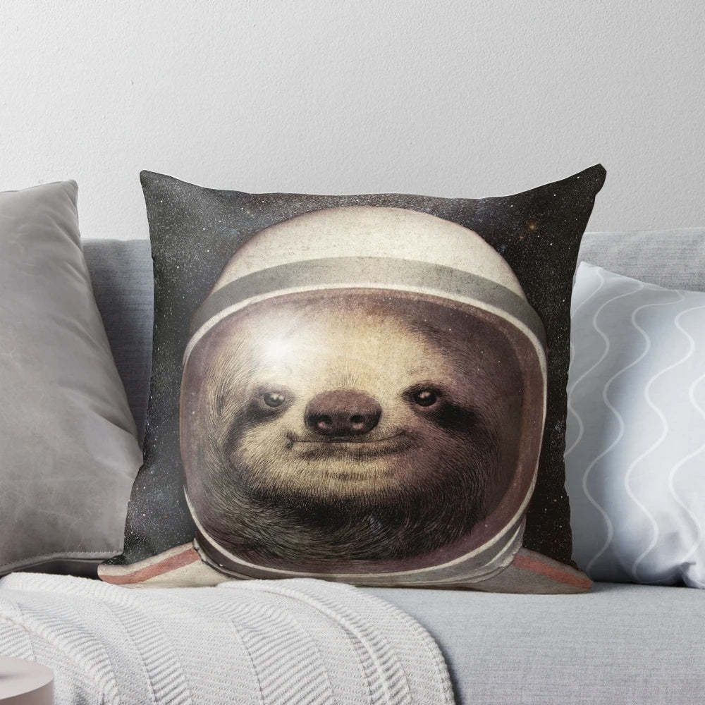Illustration of a sloth wearing an astronaut helmet, floating in the starry universe