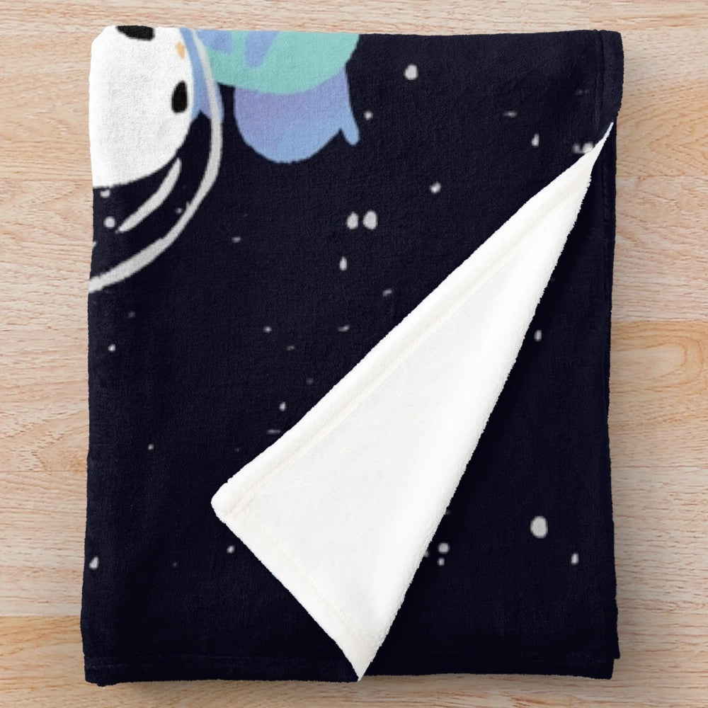 Colorful digital illustration of cute space bunnies on a plush blanket