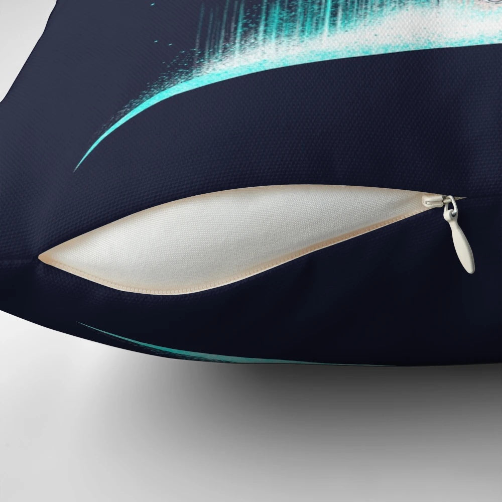 Colorful space-themed pillow with abstract, futuristic design
