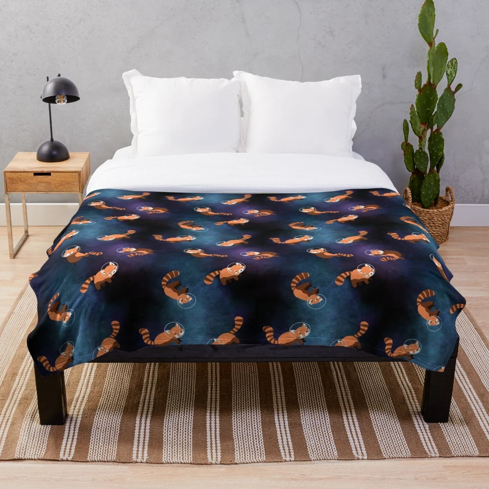 Cozy space panda plush blanket featuring pandas in a cosmic, galactic design