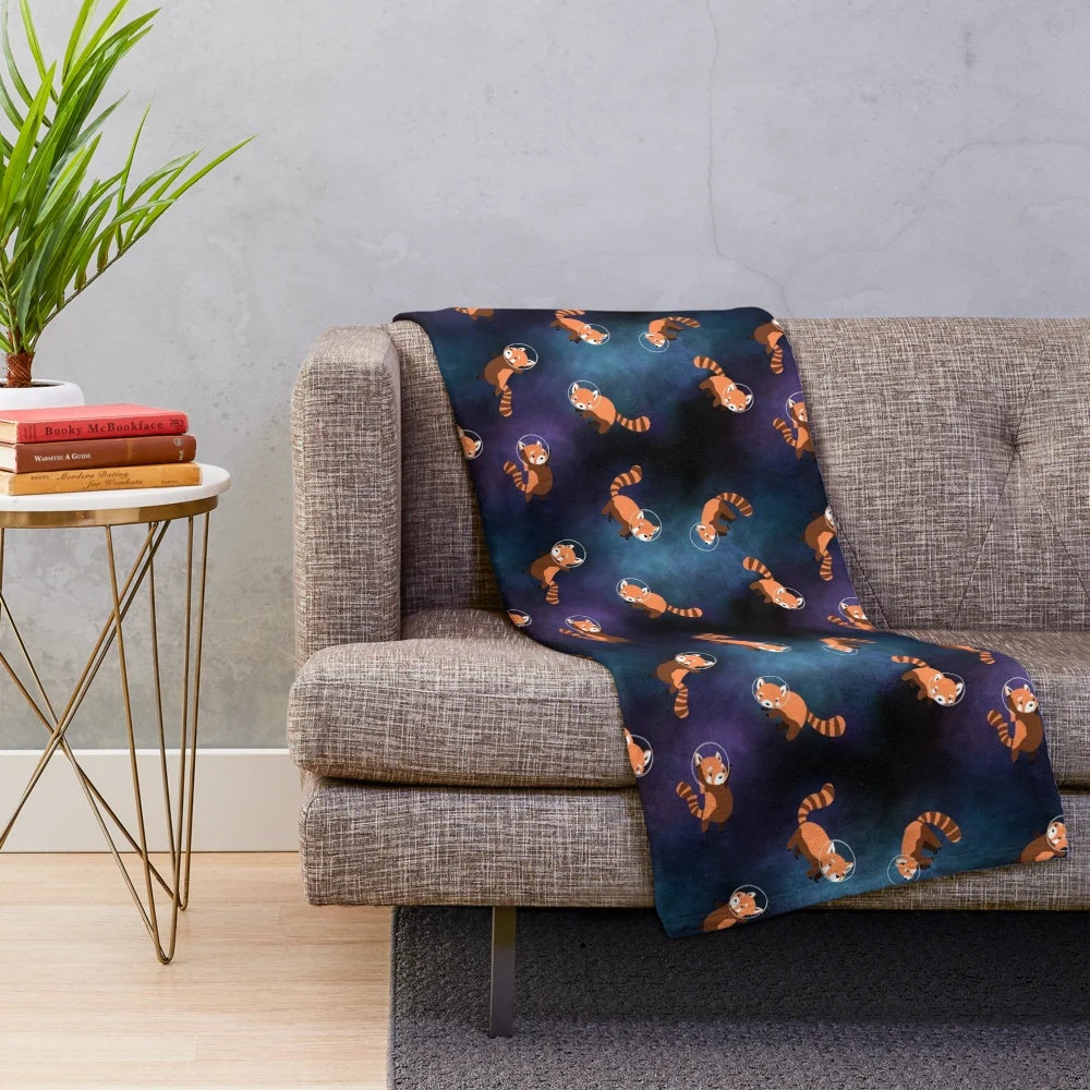 Cozy space panda plush blanket featuring pandas in a cosmic, galactic design
