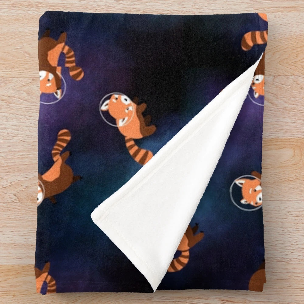 Cozy space panda plush blanket featuring pandas in a cosmic, galactic design