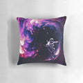 Vibrant space surfing astronaut pillow with cosmic galaxy and stars design