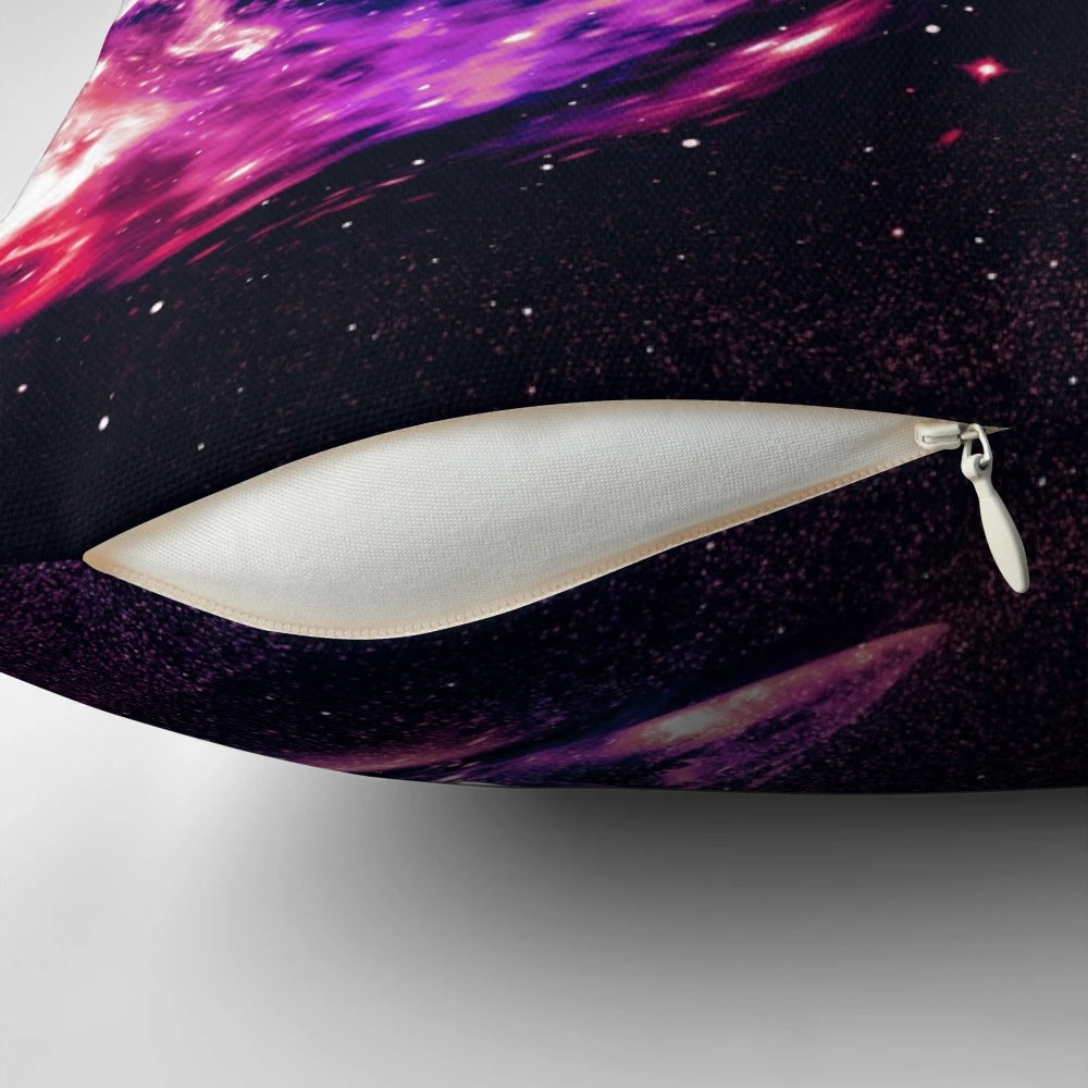 Vibrant space surfing astronaut pillow with cosmic galaxy and stars design
