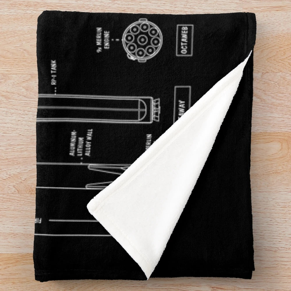 Plush SpaceX Starship Spacecraft Blanket with Galactic Rocket Design