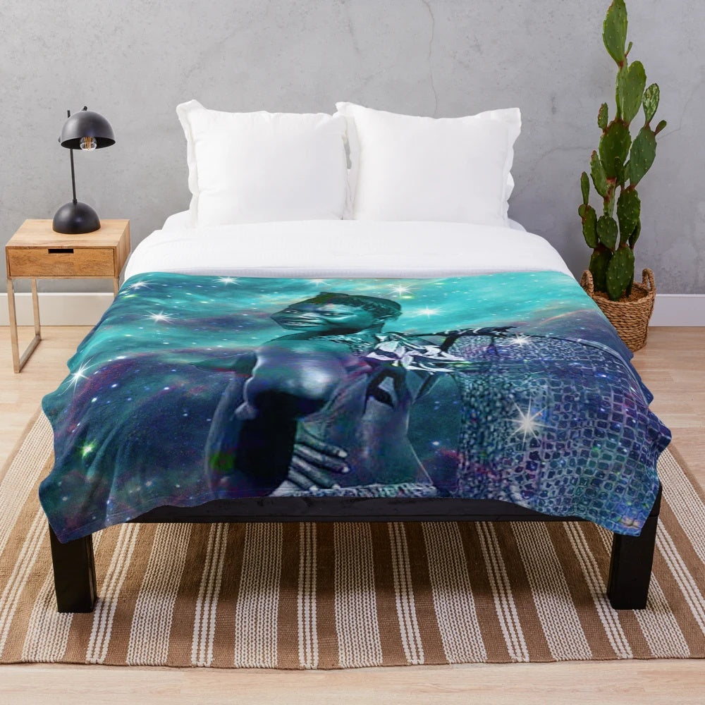 Plush blanket with abstract cosmic, starry night design