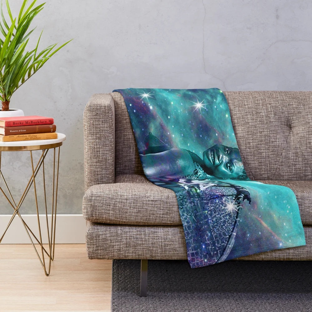 Plush blanket with abstract cosmic, starry night design