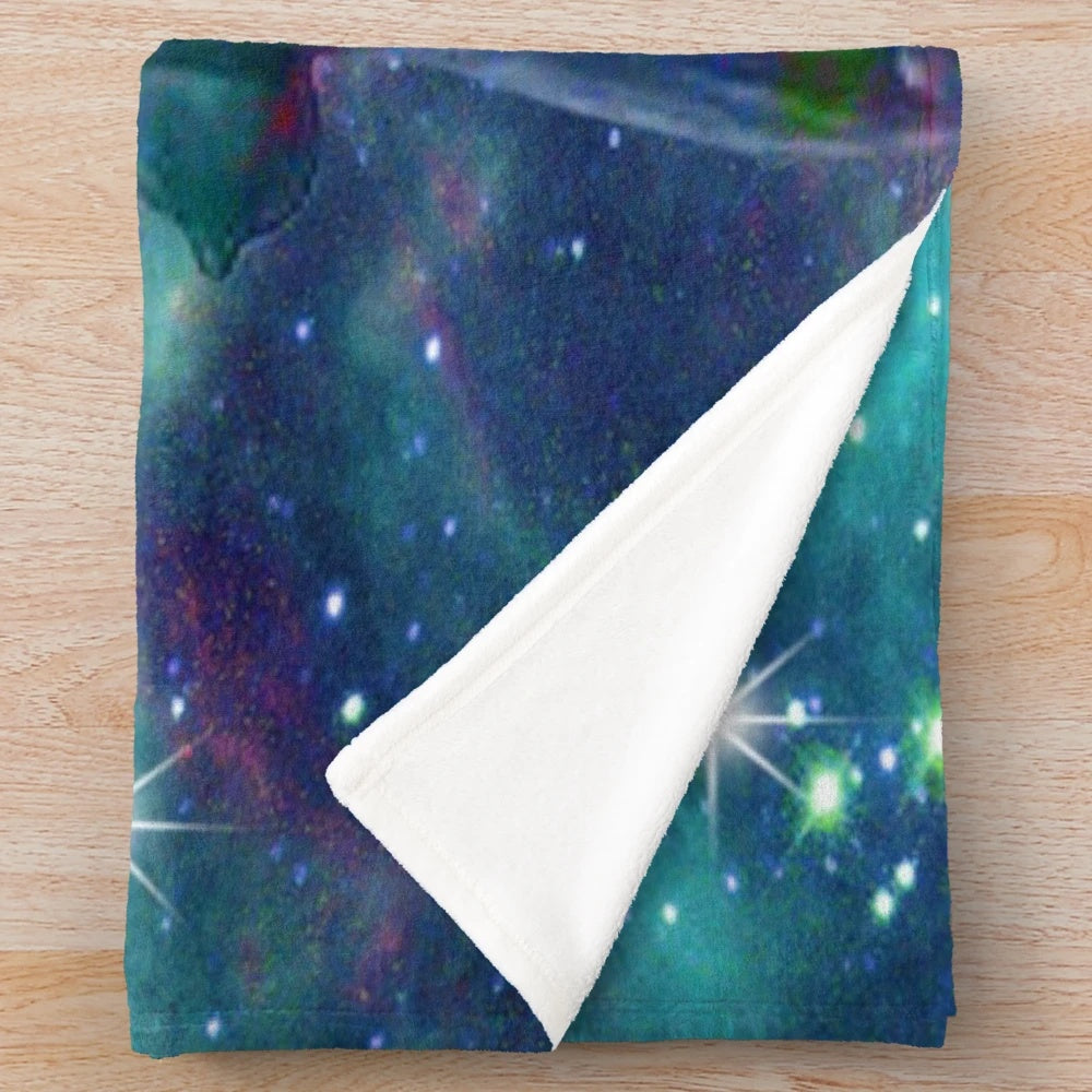 Plush blanket with abstract cosmic, starry night design
