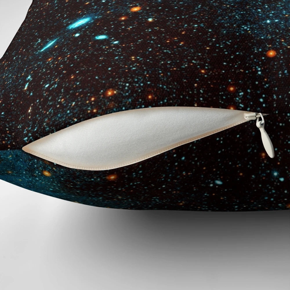 Pleiadian Surfer Pillow featuring a dreamy, psychedelic collage art design with cosmic, surreal elements.