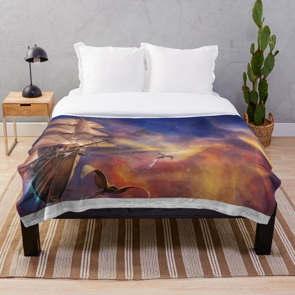 Treasure Planet inspired plush blanket with cosmic, space, and celestial motifs