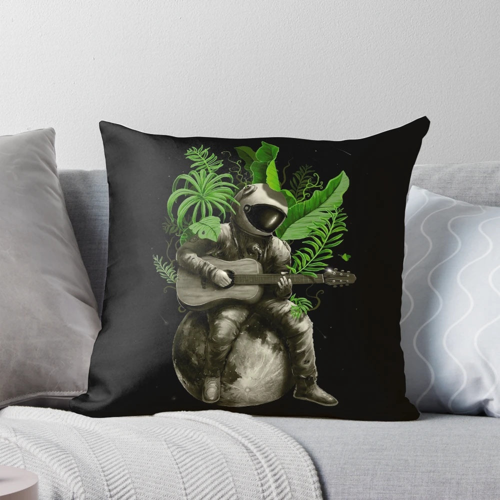 Astropical Strum Pillow with cosmic, tropical, and space-themed design