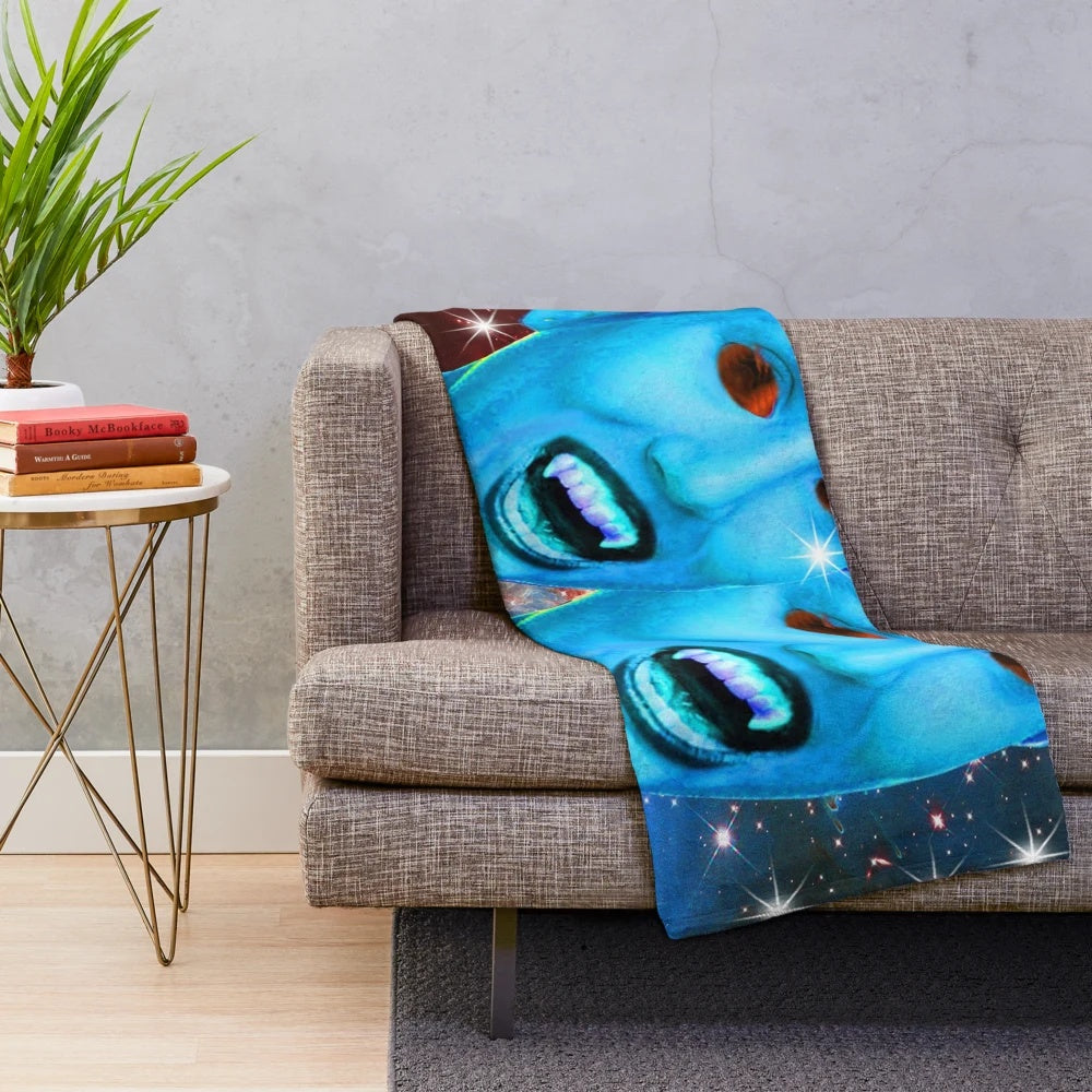 Colorful space vampires plush blanket featuring abstract patterns and vintage-inspired elements