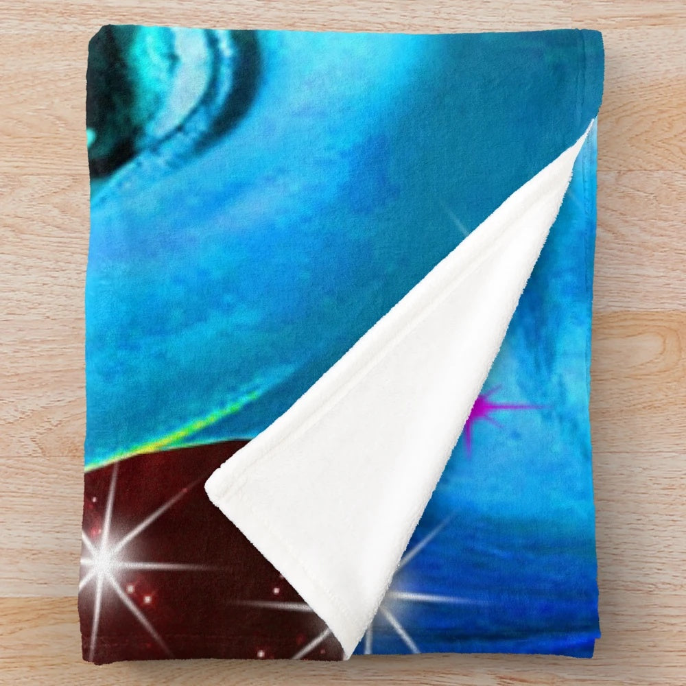 Colorful space vampires plush blanket featuring abstract patterns and vintage-inspired elements
