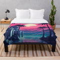 Vaporwave-inspired plush blanket with cosmic, pastel-colored design