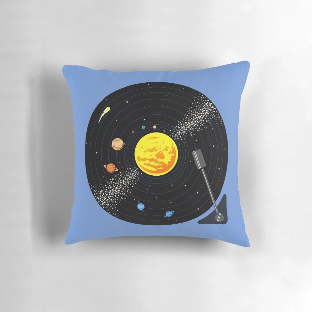 Decorative solar system inspired vinyl record pillow