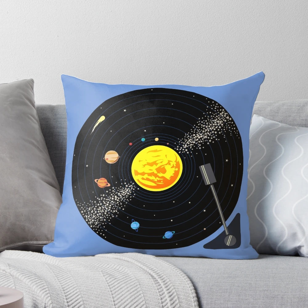 Decorative solar system inspired vinyl record pillow