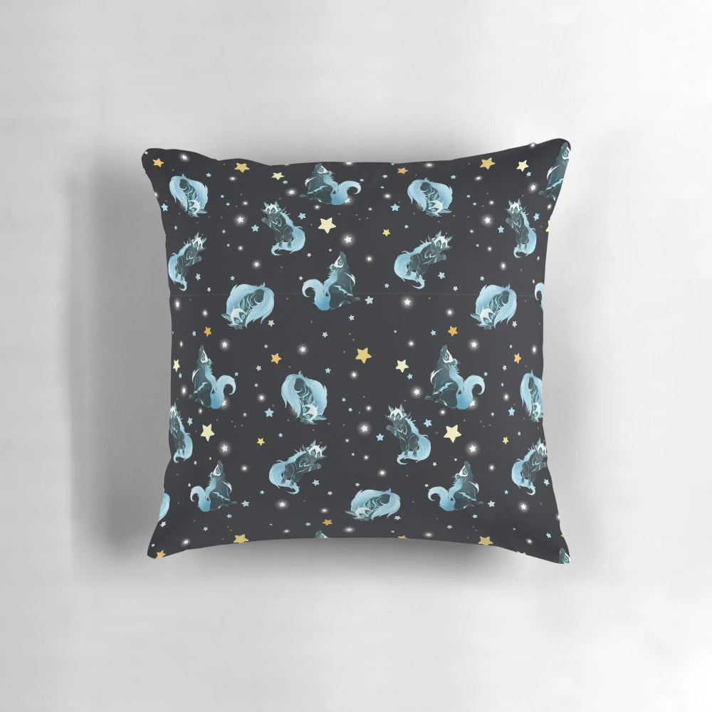 Cosmic Wolf Pillow featuring a majestic wolf design against a starry backdrop