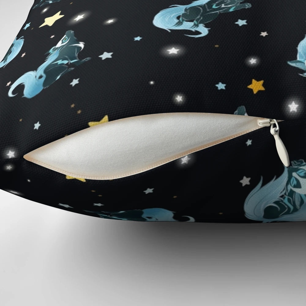 Cosmic Wolf Pillow featuring a majestic wolf design against a starry backdrop