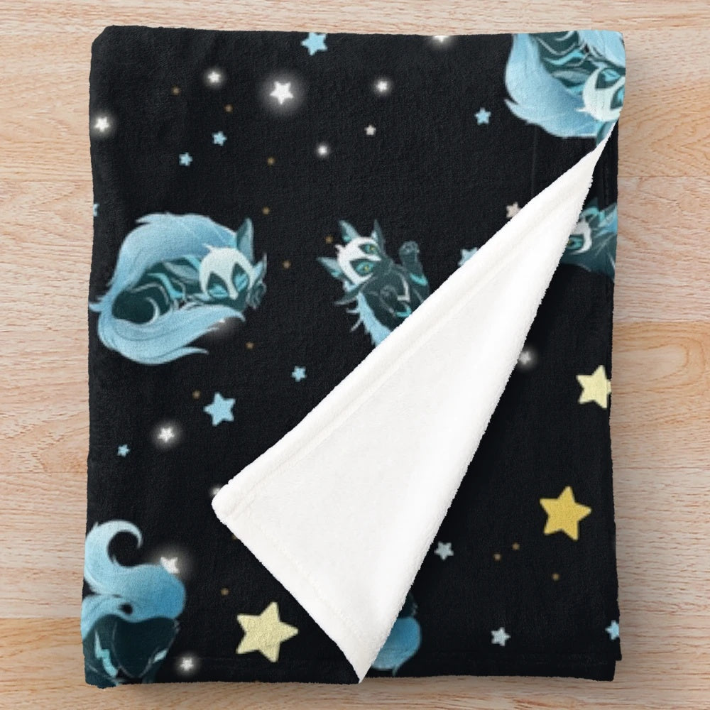 Cosmic wolf plush blanket with galaxy print pattern
