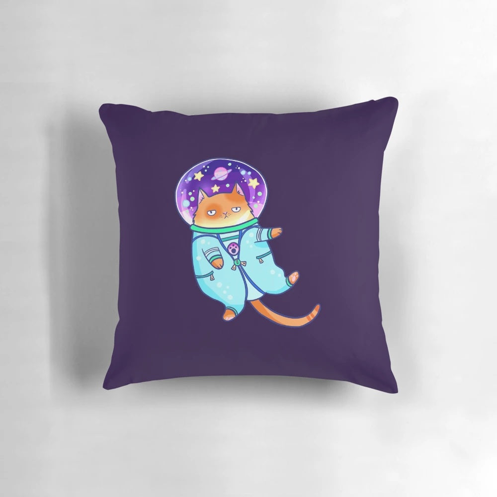 Cosmonaut cat galaxy pillow with a cute space kitten design