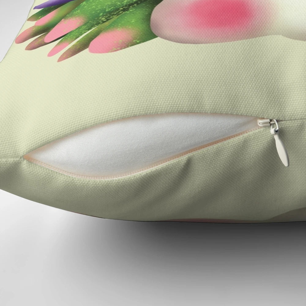 Vibrant green and pink nudibranch, also known as the leaf sheep sea slug, on a soft pillow