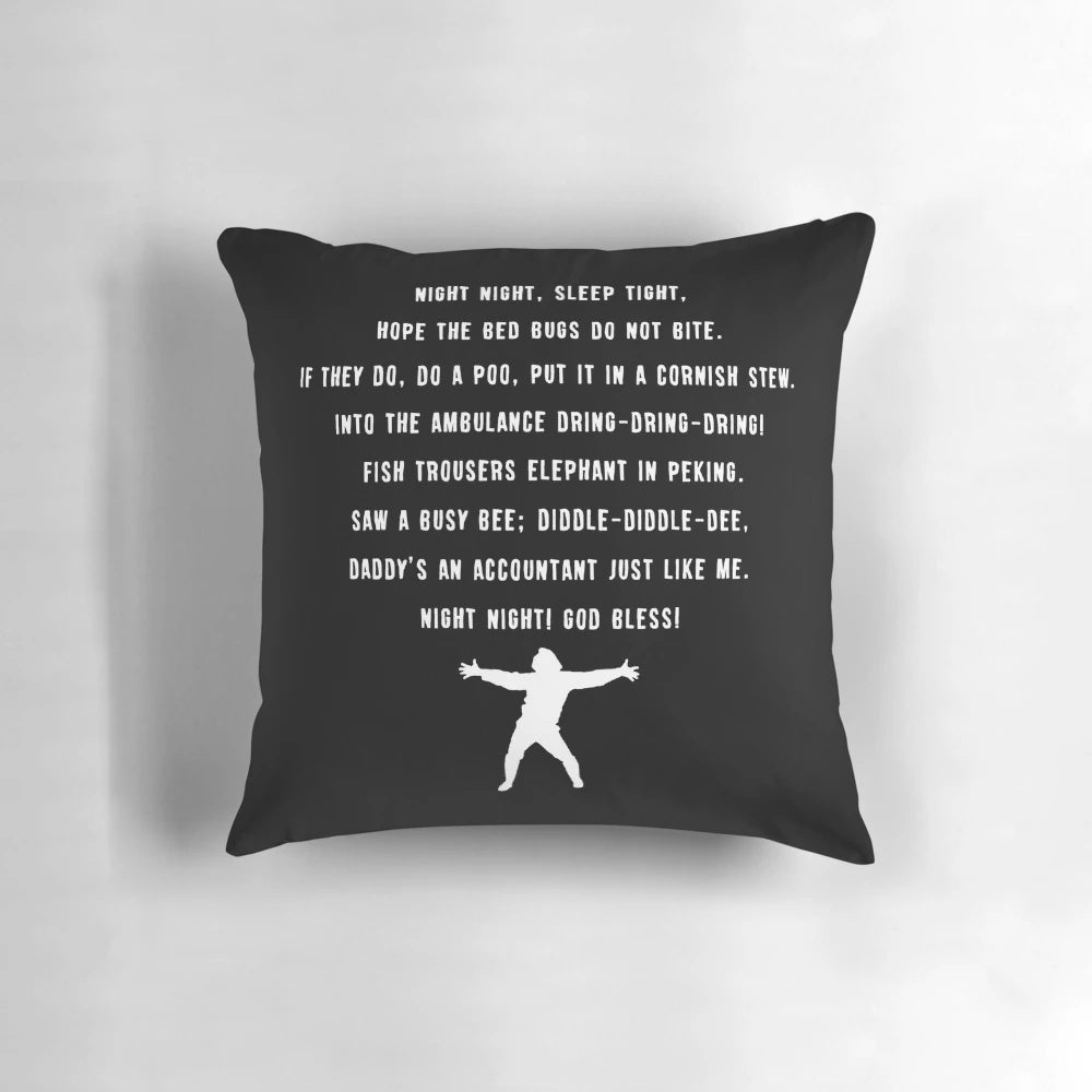 White "Bottom" Night Night couch potato pillow, featuring 90s British comedy characters