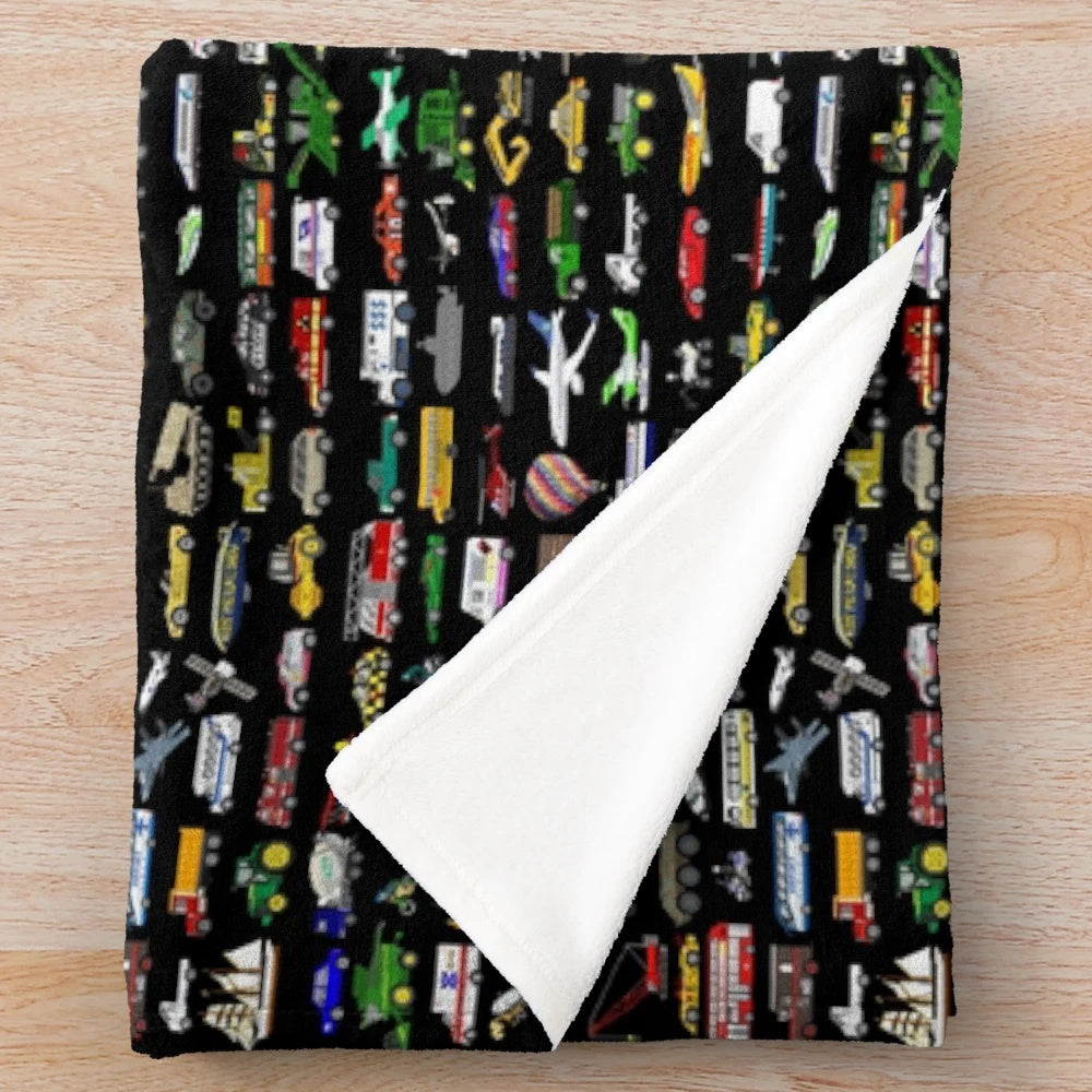 100 vehicles-themed plush blanket for children's learning and entertainment