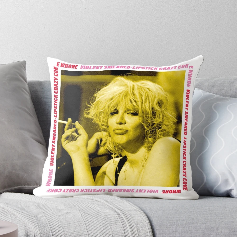 Courtney Love inspired sober pillow with 90s and 2000s pop culture references