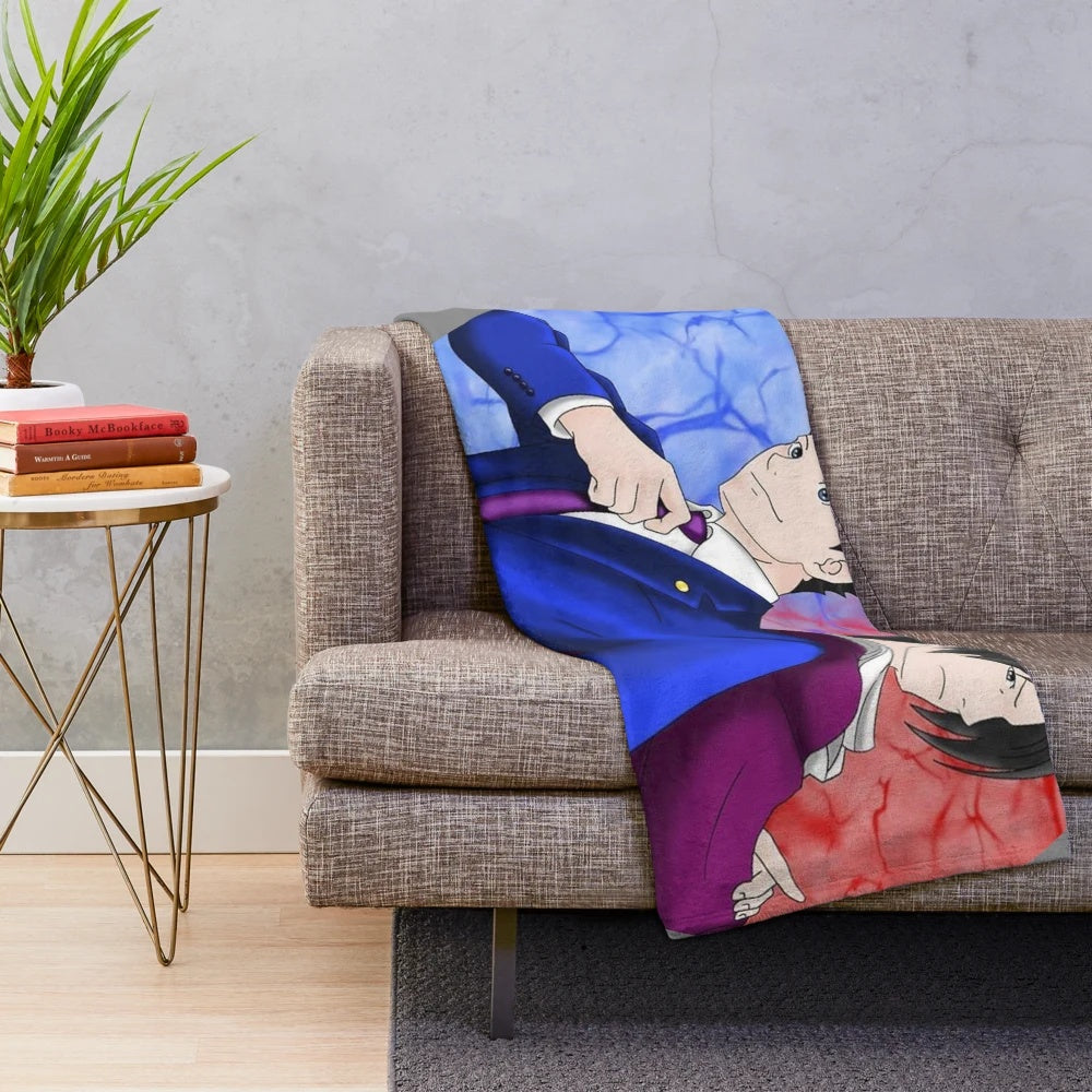 Phoenix Wright and Miles Edgeworth inspired plush blanket featuring characters from the ace attorney video game series