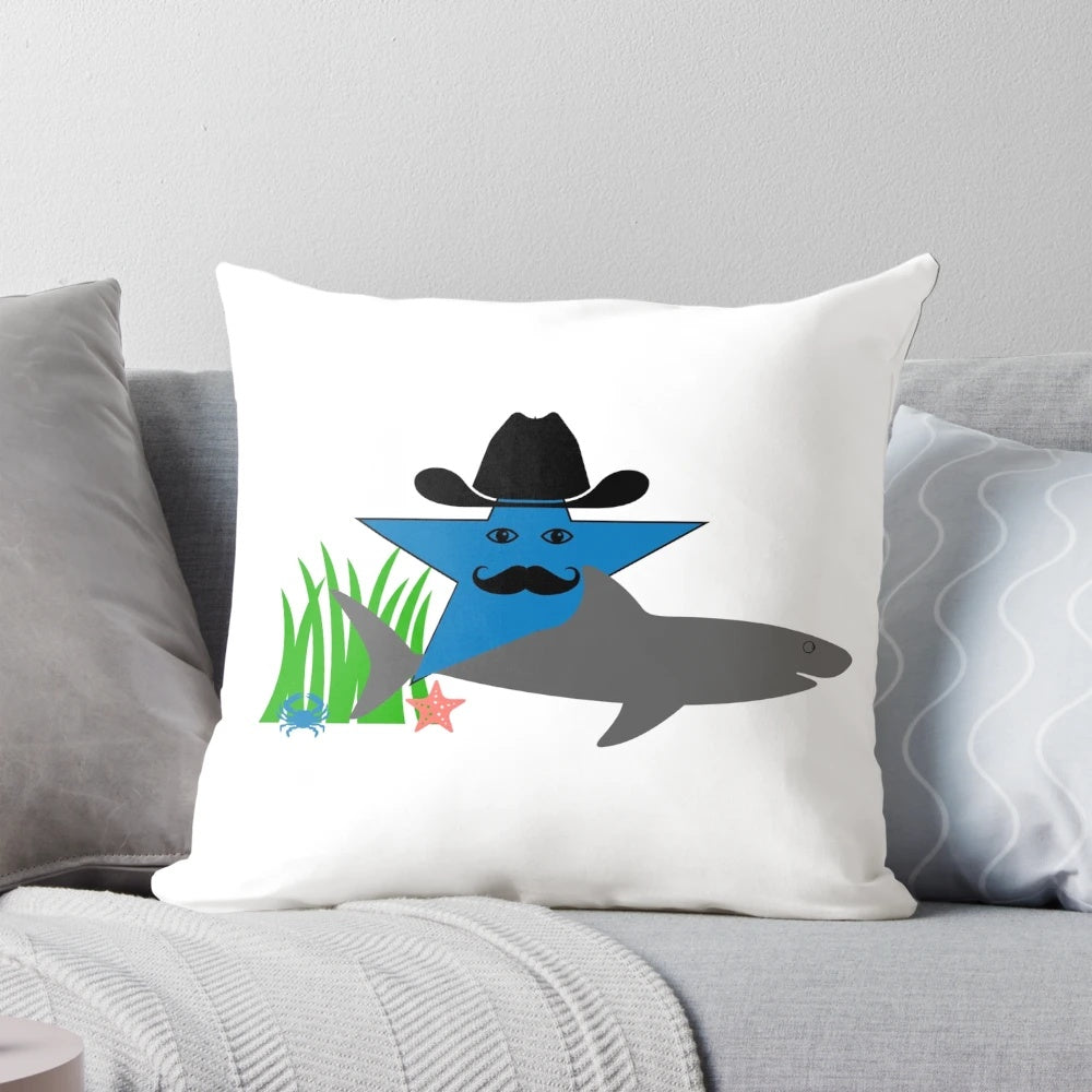 Colorful decorative pillow featuring a cowboy character in a western-themed design