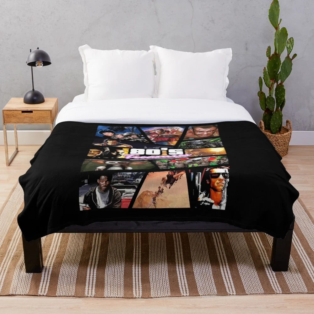 Plush blanket featuring classic 1980s movie scenes