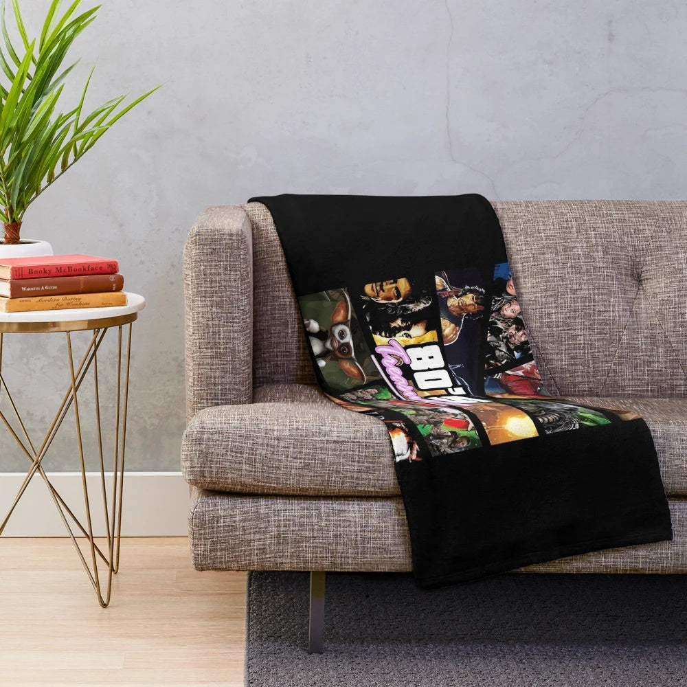 Plush blanket featuring classic 1980s movie scenes